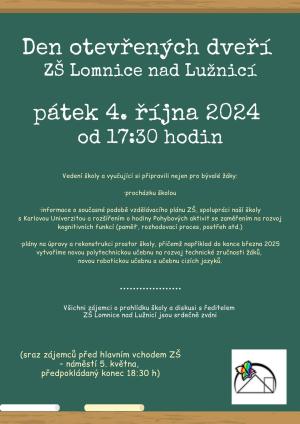 den otevřených dveří ZŠ Lomnice nad Lužnicí - 4.10.